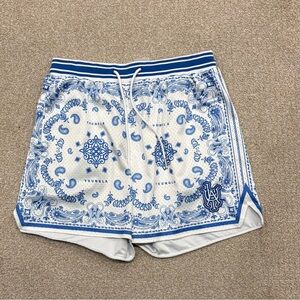 YoungLA Paisley Blue and White Athletic Shorts